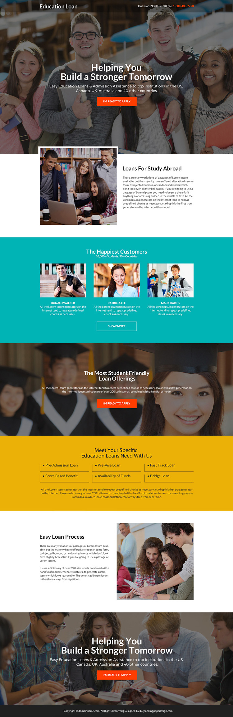 student loan online application responsive landing page design