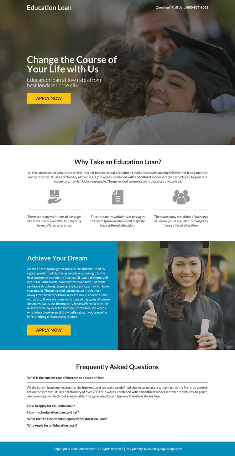 minimal education loan responsive landing page design