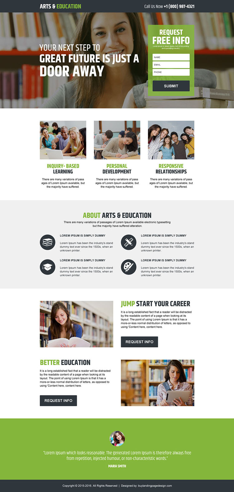 arts and education responsive landing page design