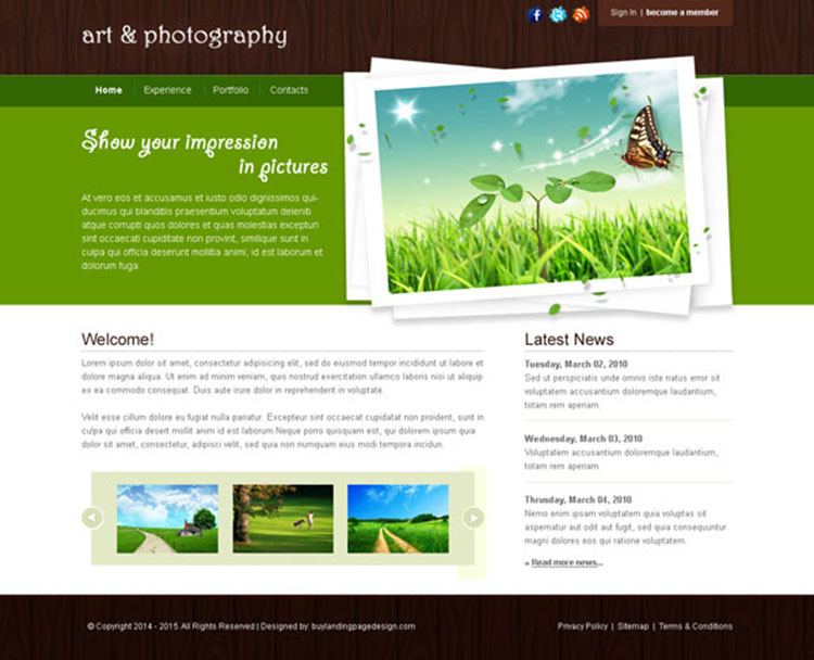 art and photography appealing and attractive website template design psd