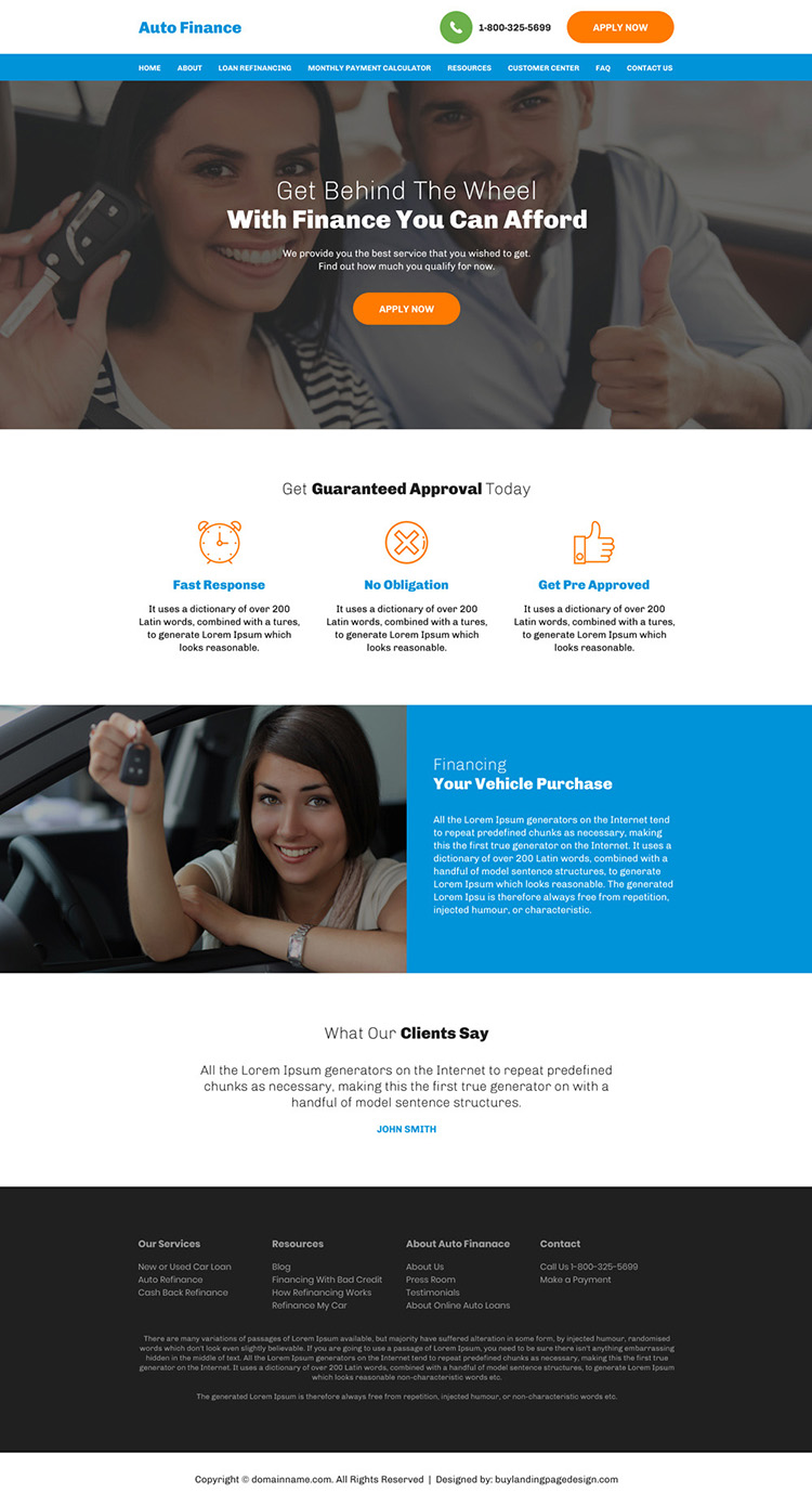 auto financing and refinancing minimal website design