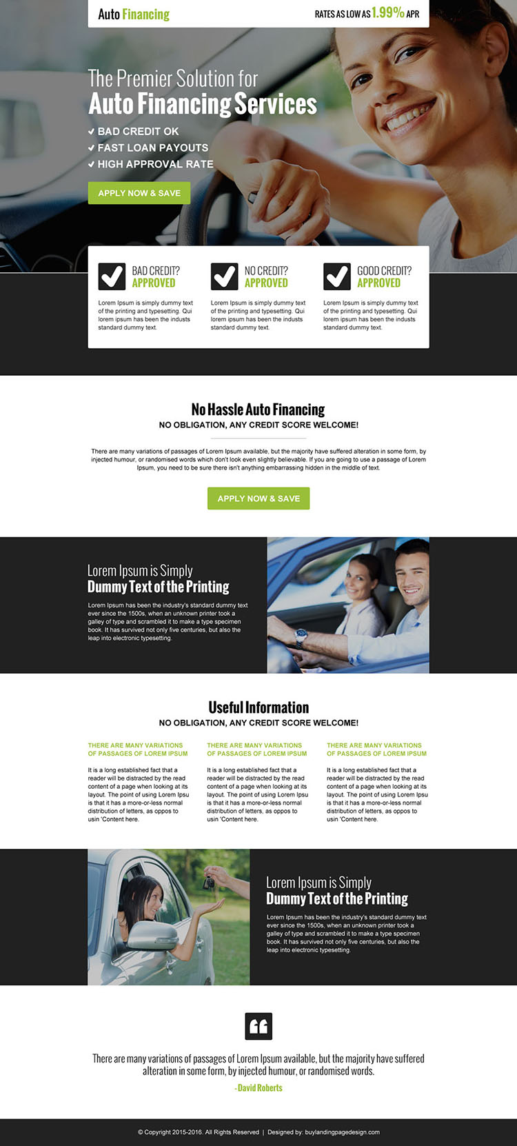 converting auto financing business service call to action landing page design
