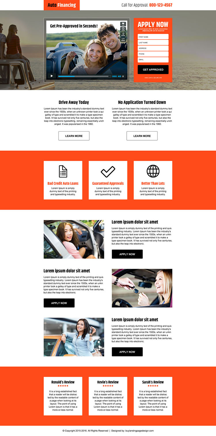 auto financing converting video landing page design