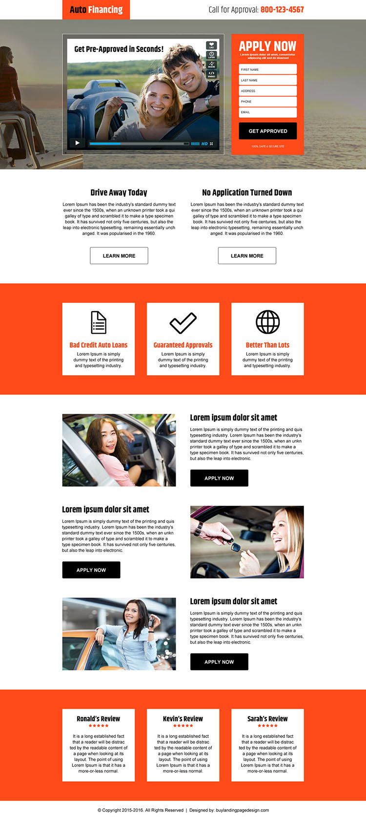 auto financing converting responsive video landing page design