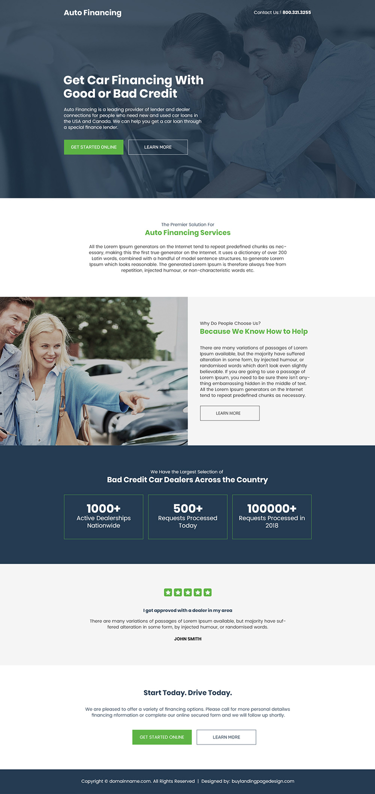 auto financing services responsive landing page design