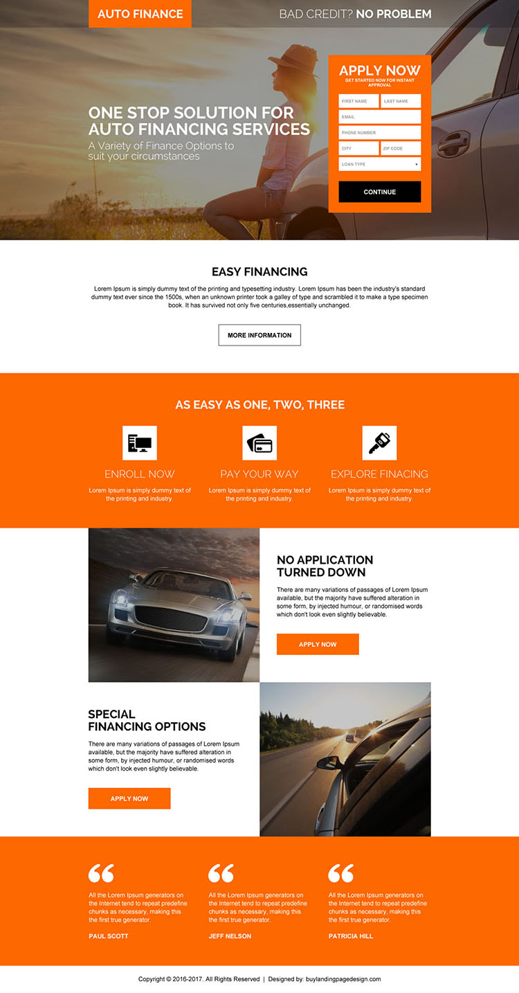 auto financing solution responsive landing page