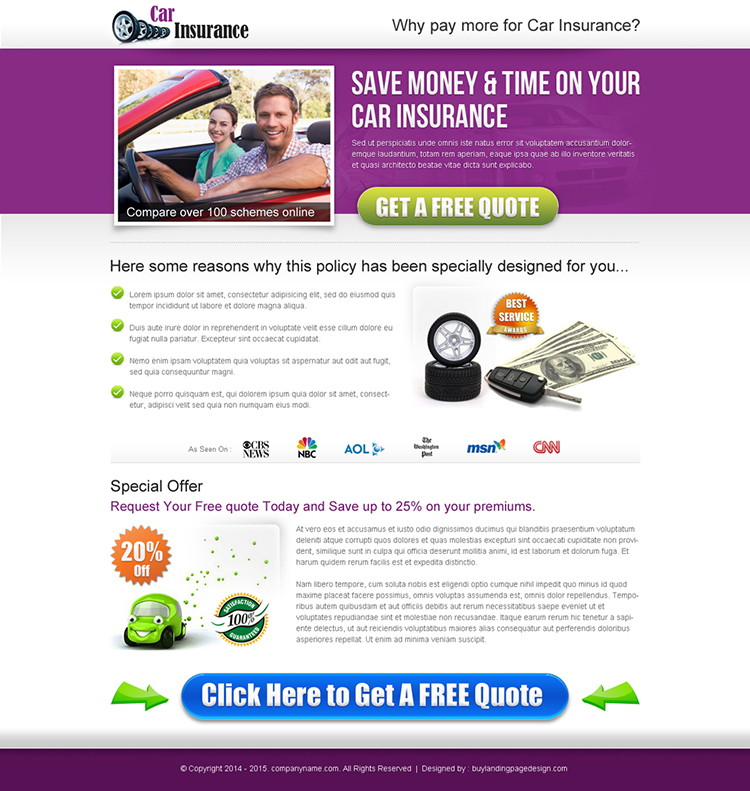 auto insurance business landing page design templates