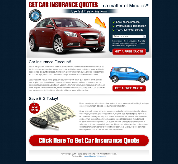 clean auto insurance lead capture landing page design