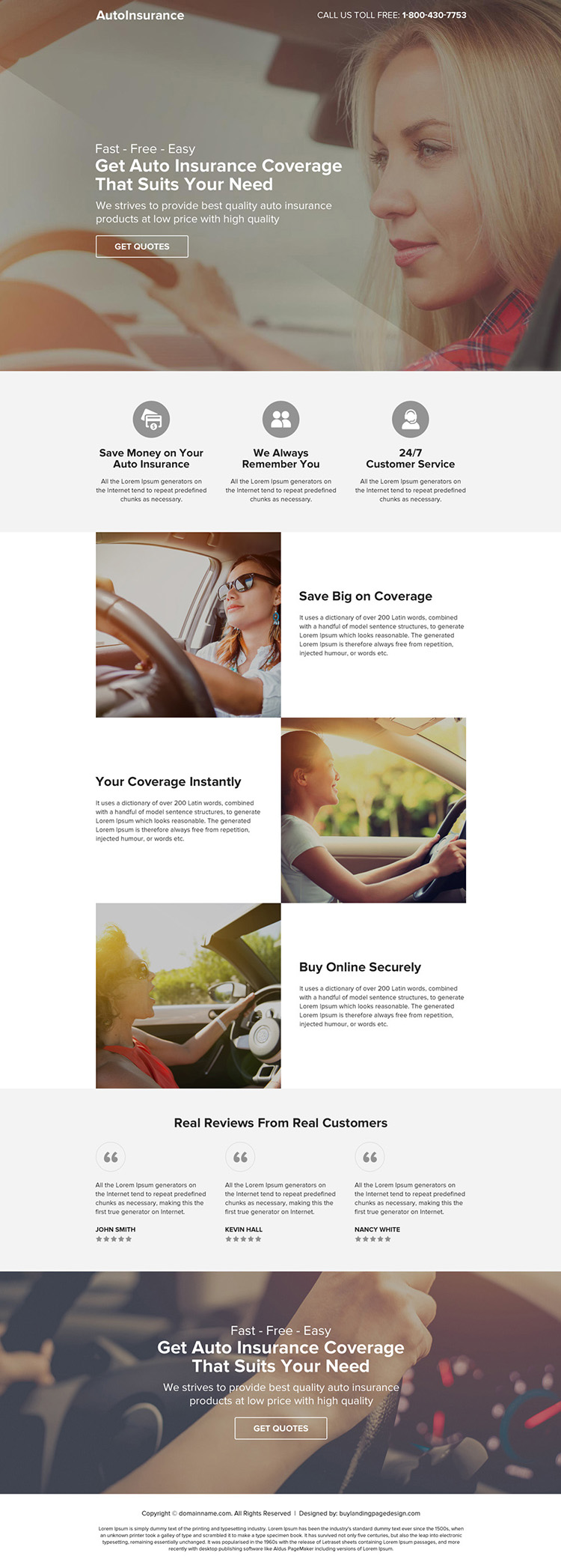 responsive auto insurance clean and minimal landing page design