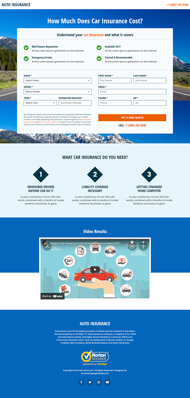 auto insurance lead capture responsive landing page