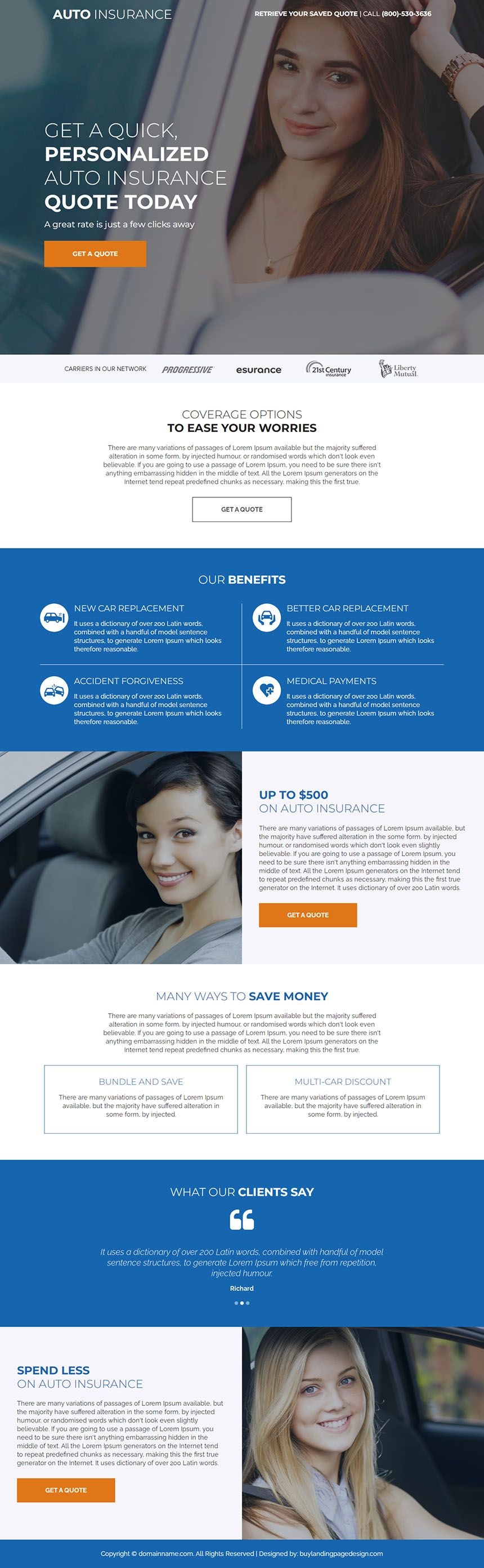 personalized auto insurance quotes responsive landing page