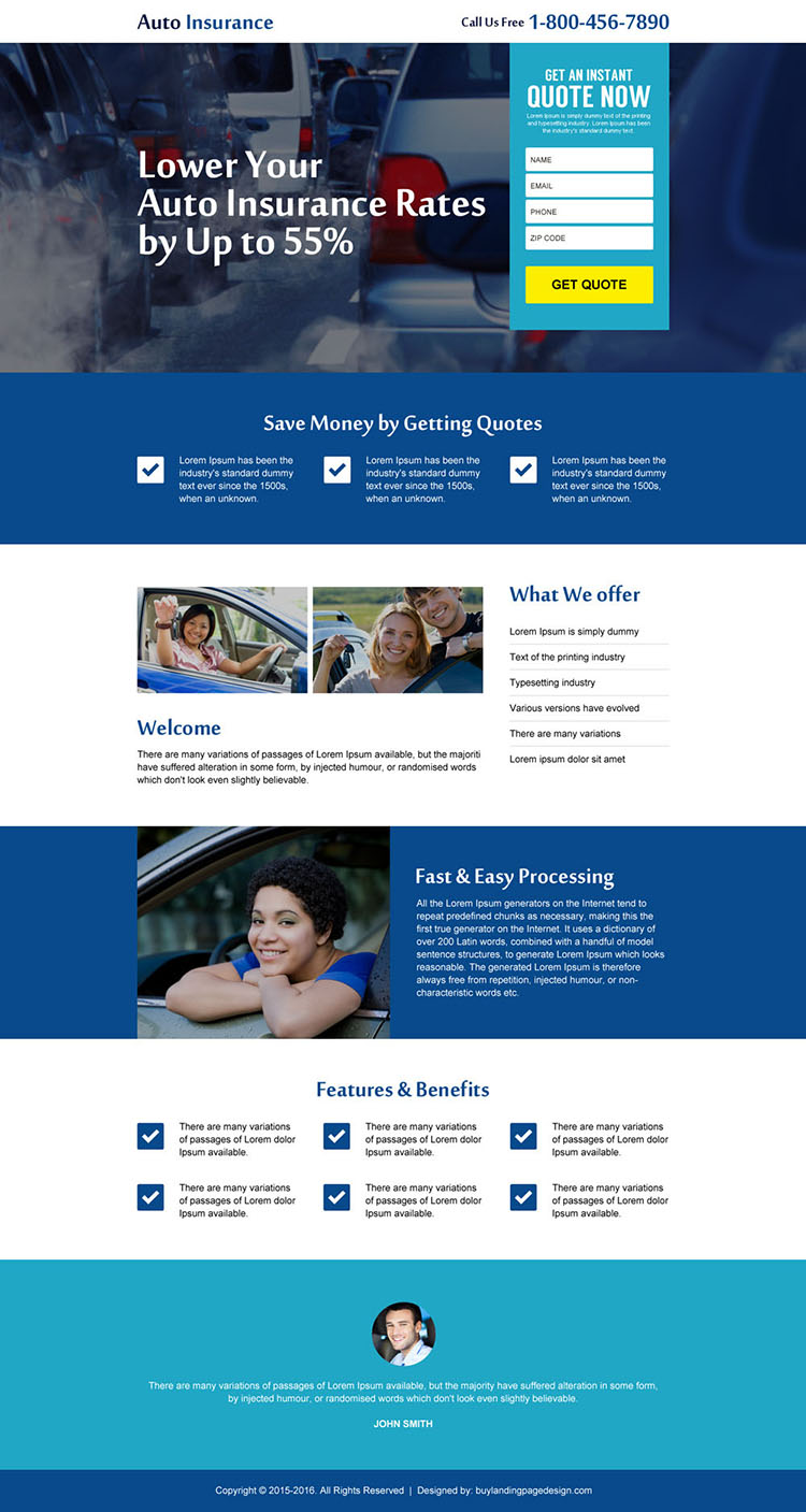 auto insurance instant quote lead gen landing page