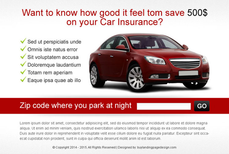 zip capture car insurance ppv landing page design