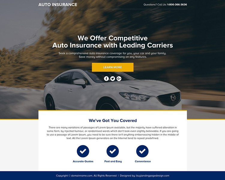 auto insurance lead funnel responsive landing page design