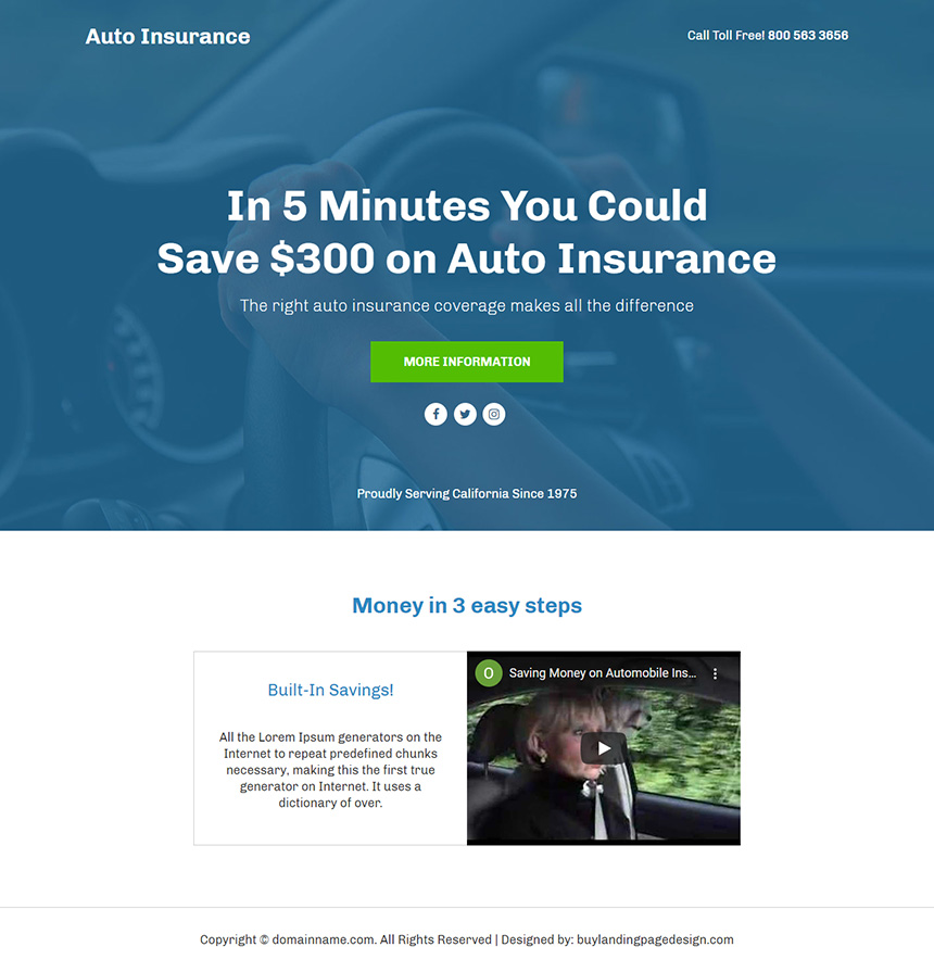 auto insurance service lead funnel landing page