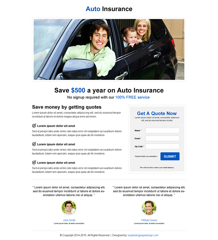 auto insurance minimalist landing page to capture leads