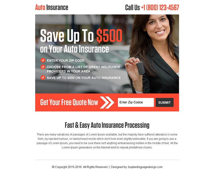 auto insurance processing leads ppv landing page design