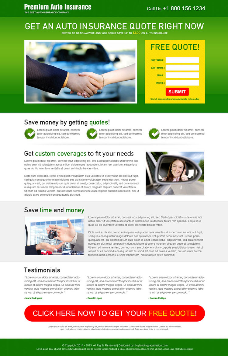 auto insurance free quote appealing lead capture landing page design