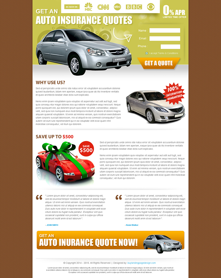 auto insurance quote small lead capture effective and clean landing page design