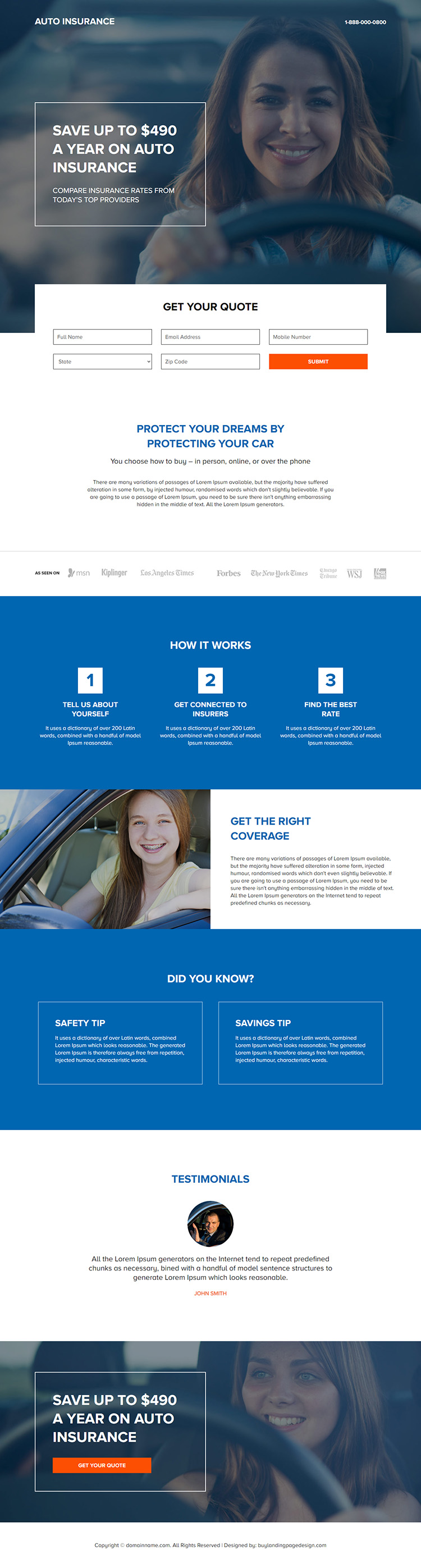 auto insurance companies responsive landing page design