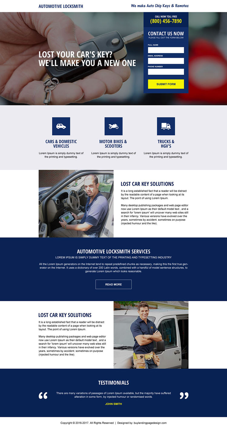 automotive locksmith service responsive landing page design