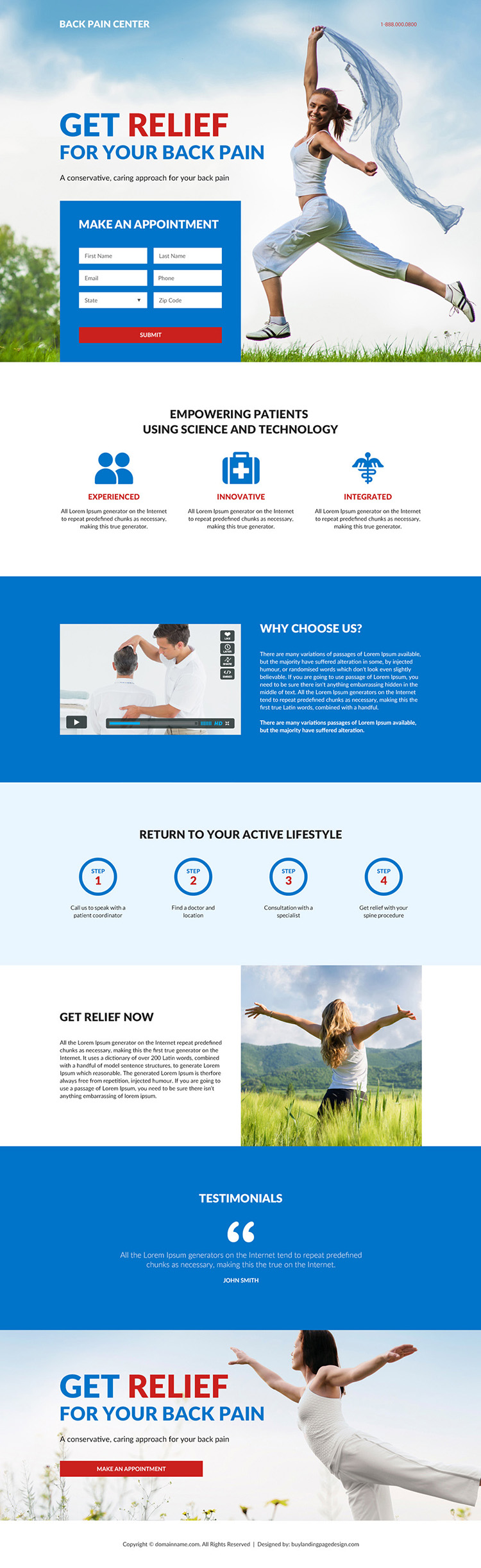 back pain relief center responsive landing page design