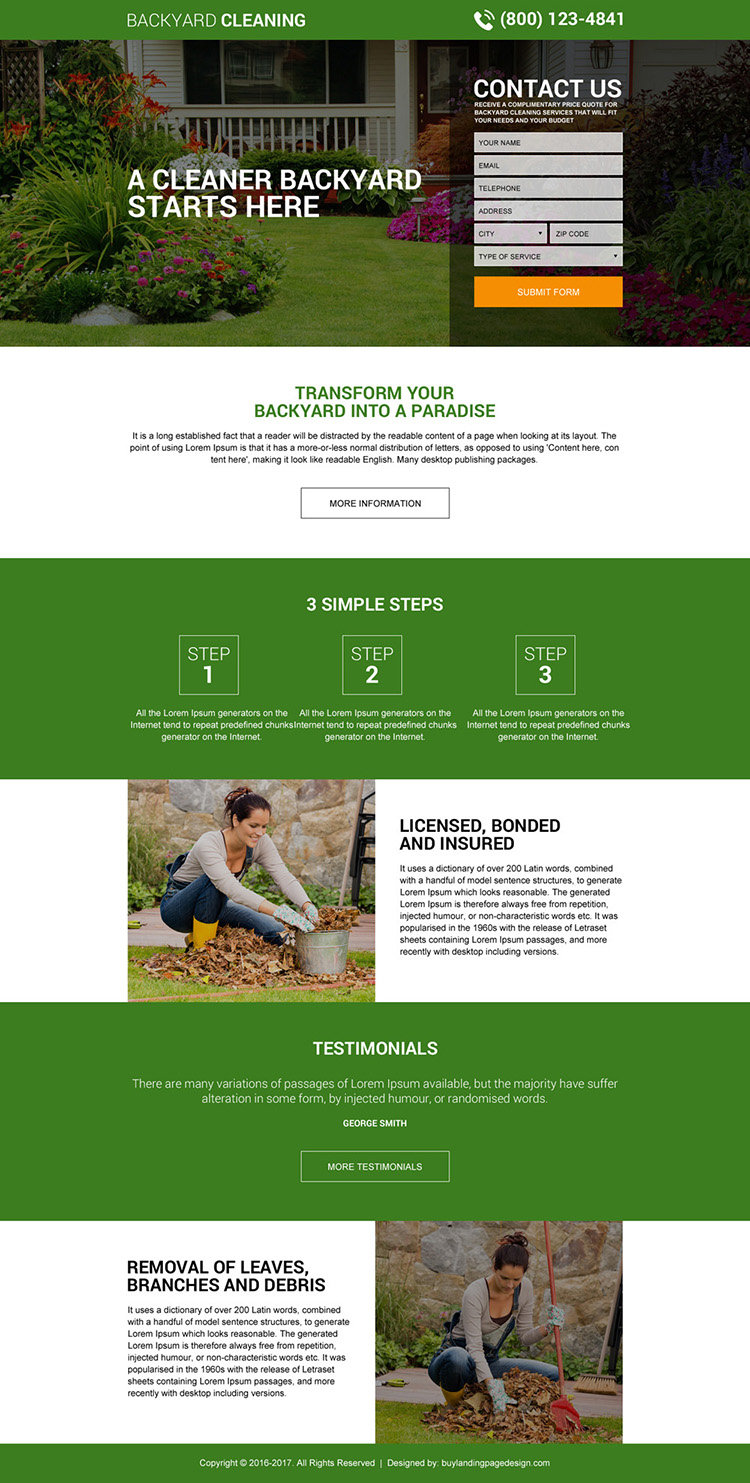 responsive backyard cleaning service lead capturing landing page