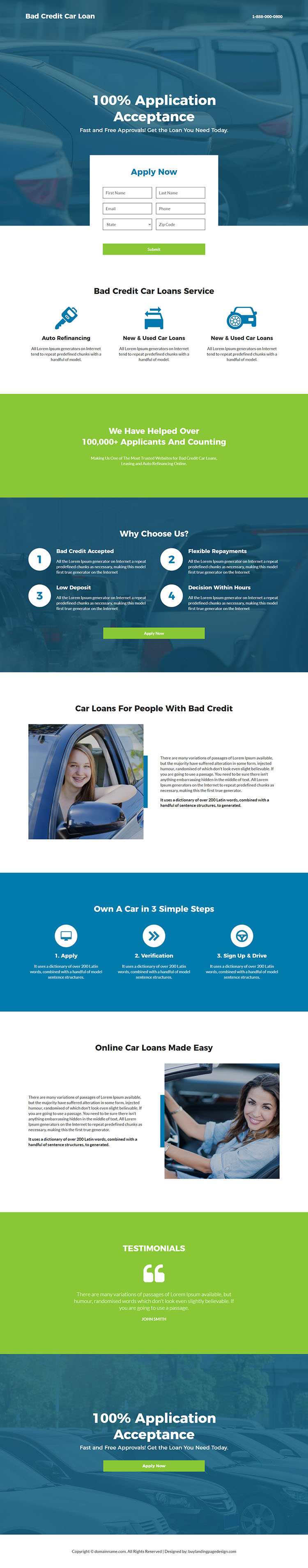 bad credit car loan service responsive landing page