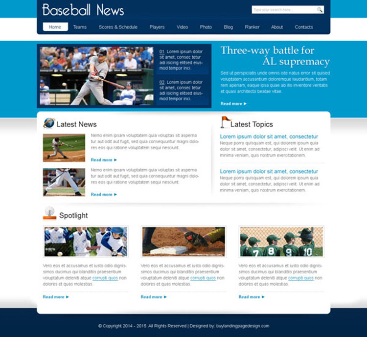 Free Baseball Team Website Template