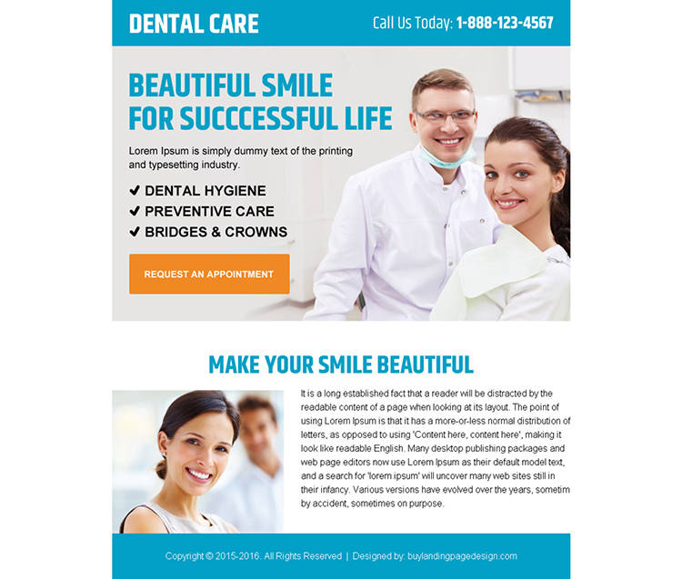 beautiful smile dental care call to action ppv landing page design