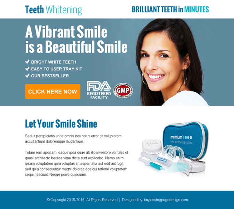 beautiful smiling teeth whitening kit ppv landing page design