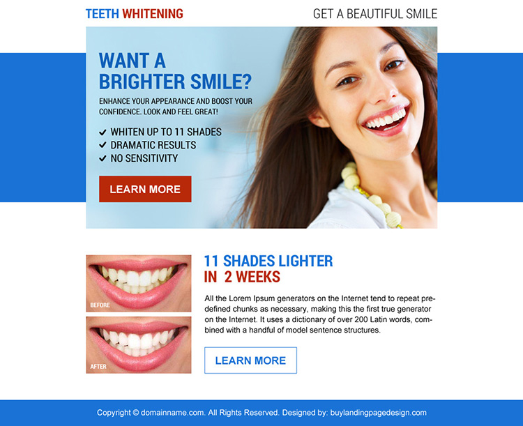 clean teeth whitening ppv landing page design