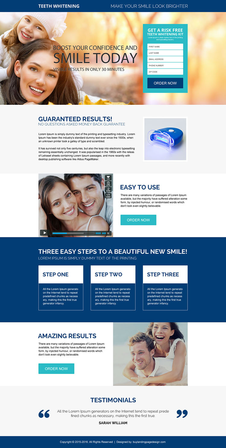 beautiful teeth whitening product responsive landing page design