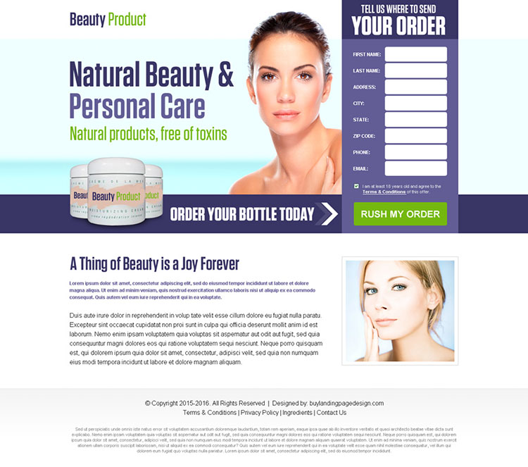 responsive beauty product bank page design