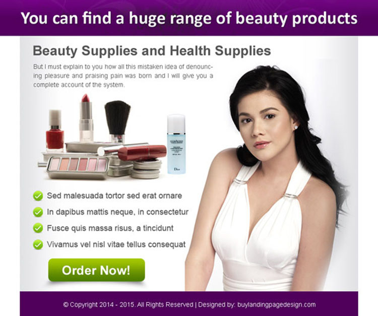 huge range of beauty products order now ppv landing page design