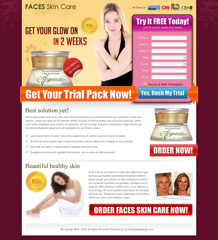 beauty product for your skin care product free trial squeeze page design
