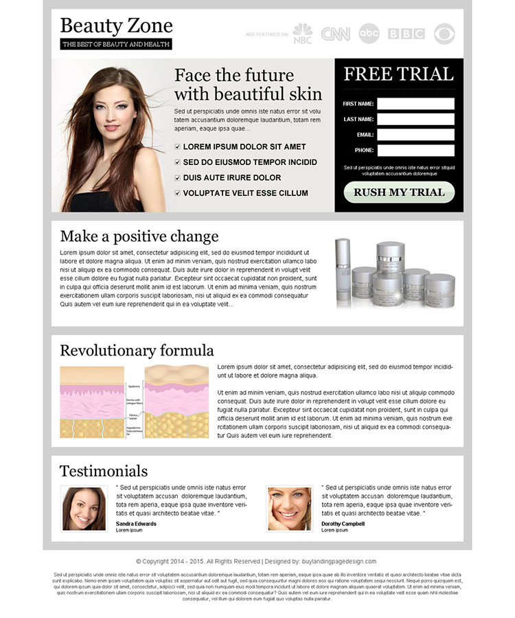 face the future with beautiful skin clean and attractive lead capture landing page