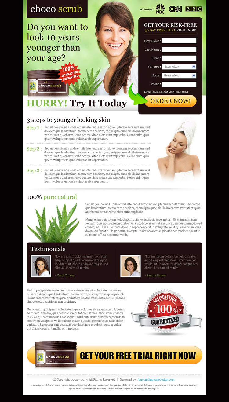 beauty product beautiful and effective web landing page