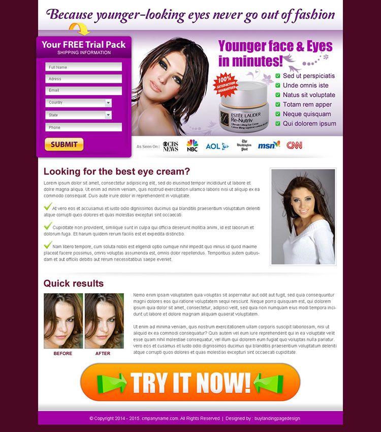 beauty product lead capture landing page design template