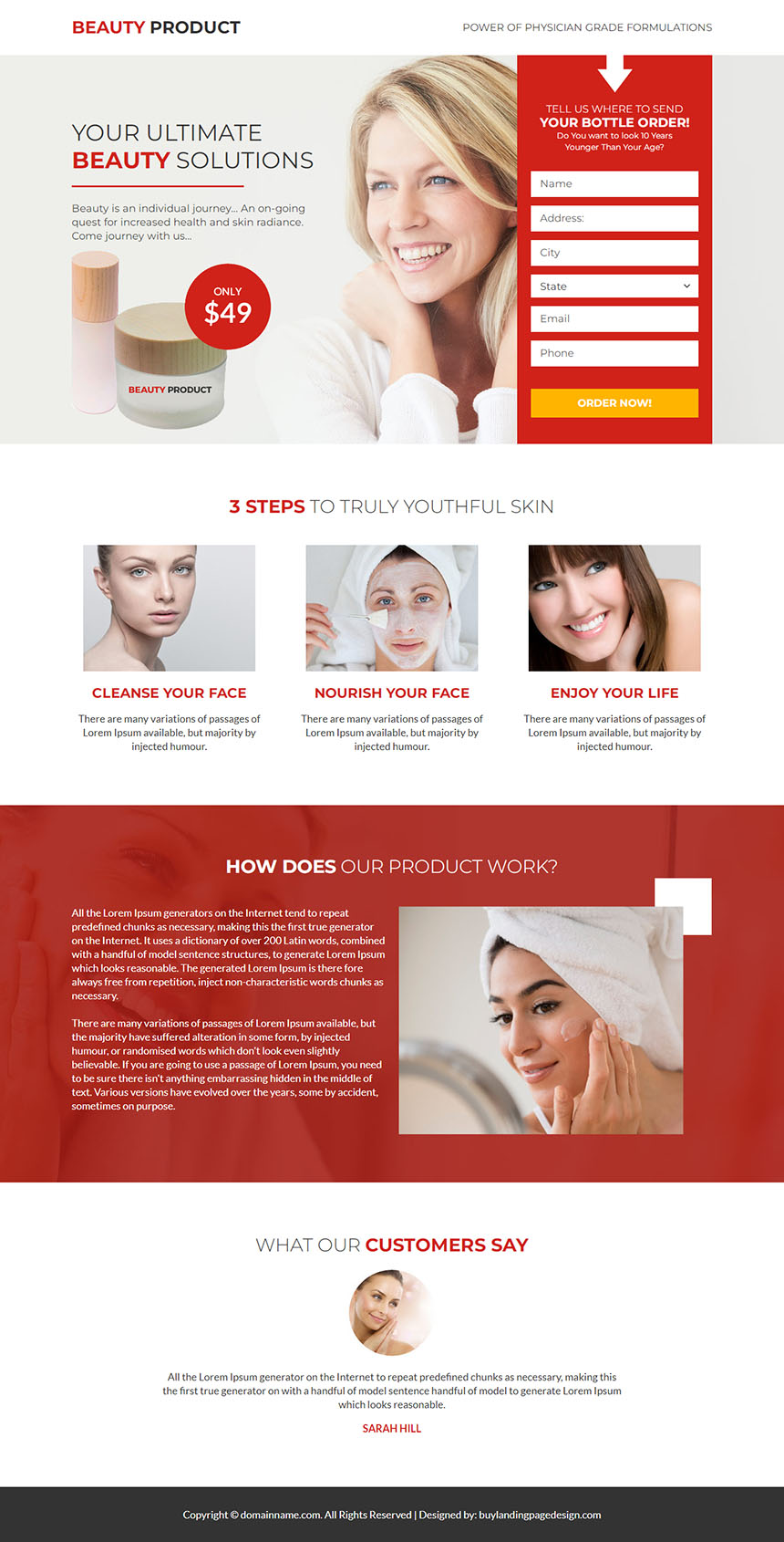 beauty product mini landing page design