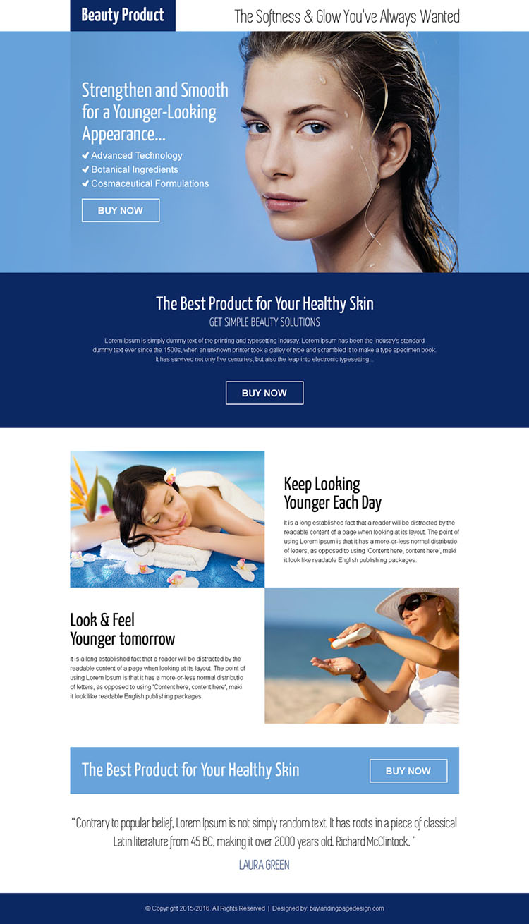 beauty product pay per click responsive landing page