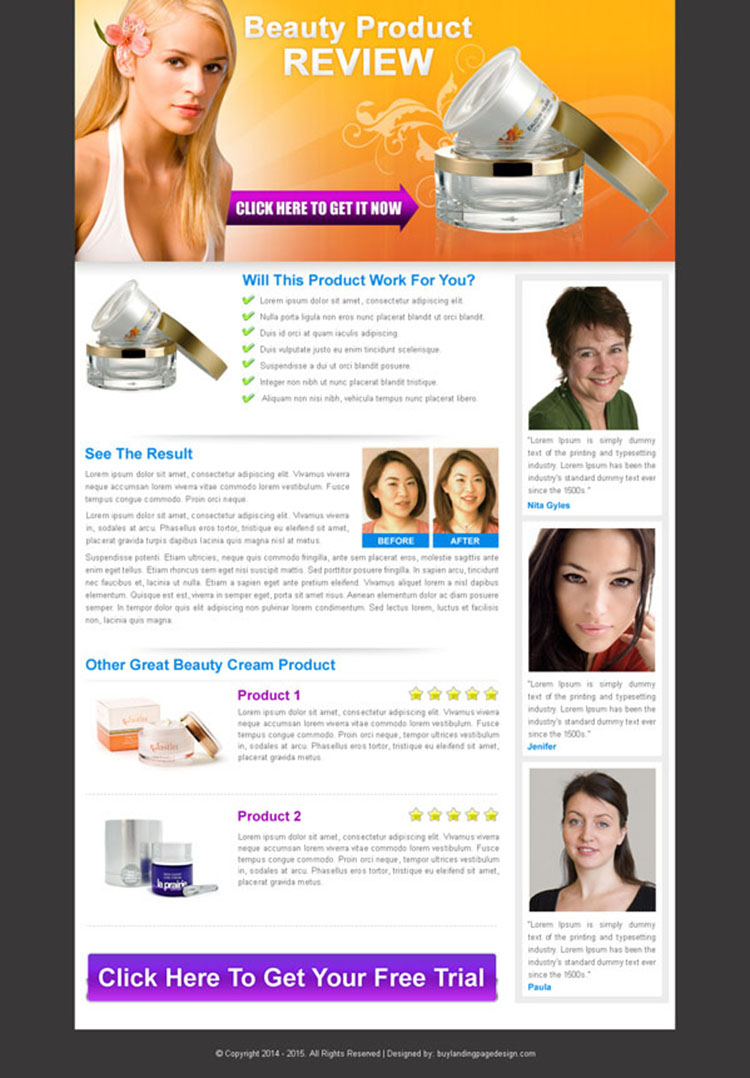 beauty product review clean and converting landing page design for sale
