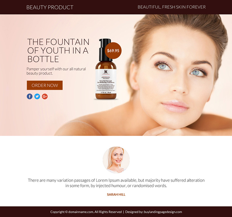 beauty product selling responsive funnel page design