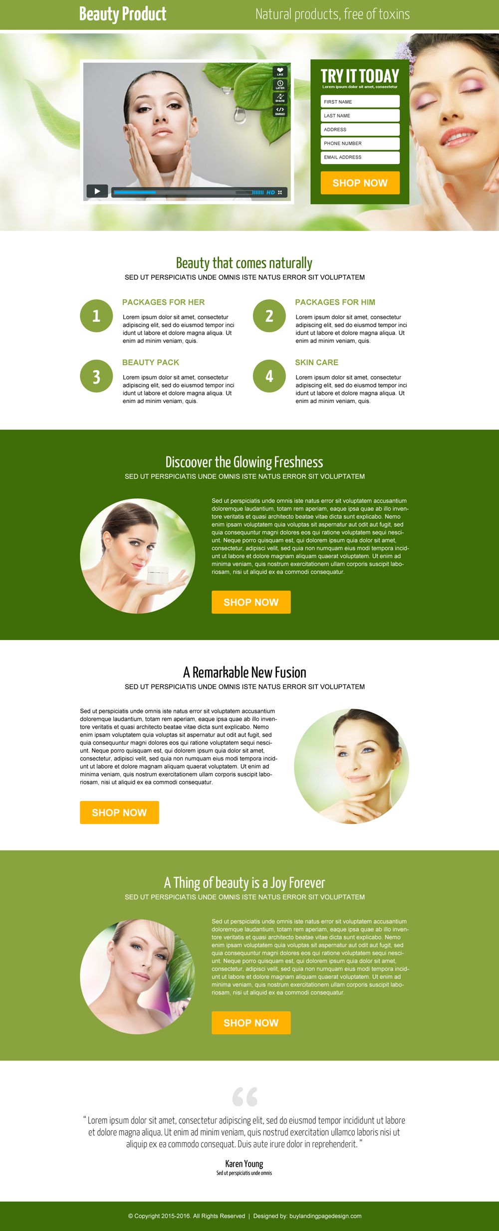 beauty product video lead capture landing page design