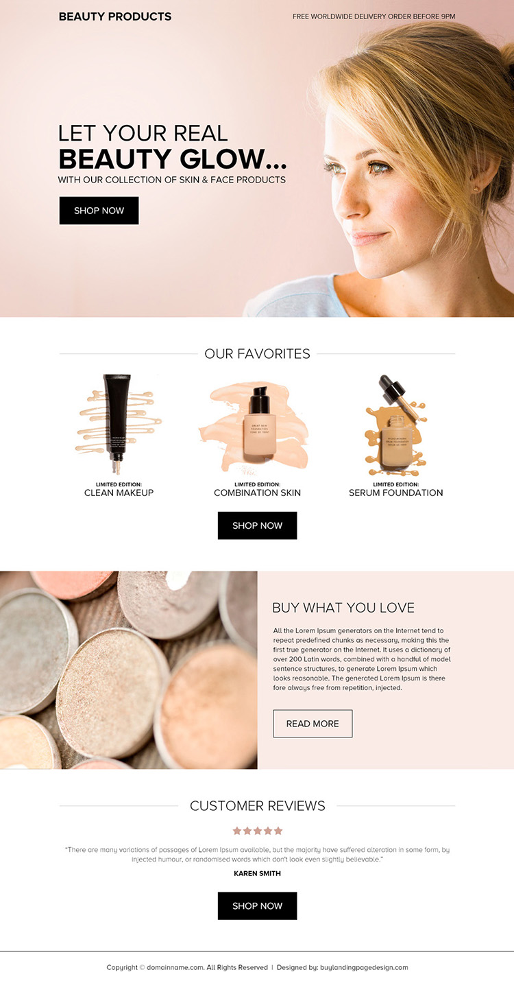 skin and face products selling bootstrap landing page