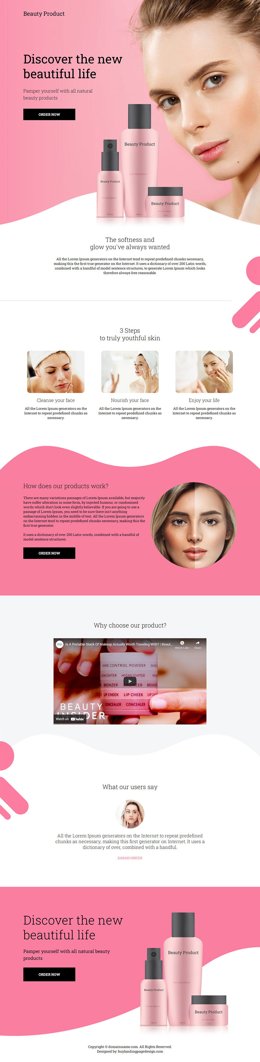 natural beauty products selling responsive landing page design