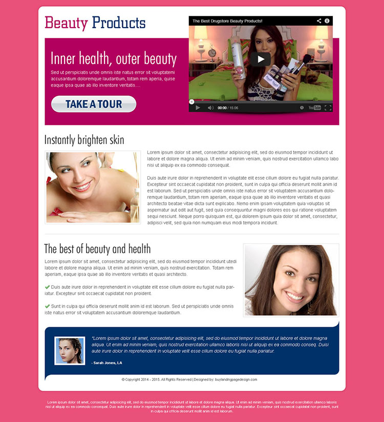 beauty product beautiful call to action landing page