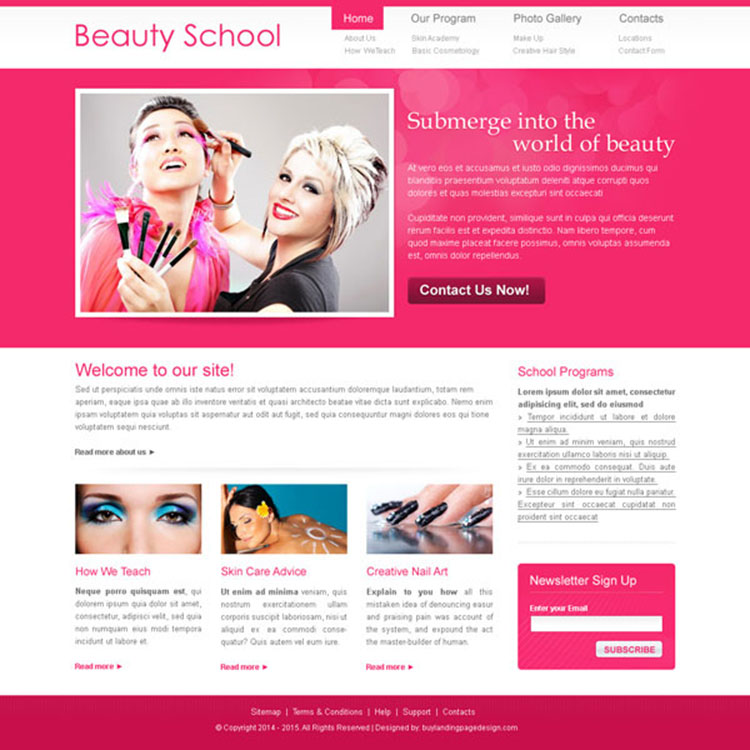 beauty school visually attractive and appealing call to action website template psd