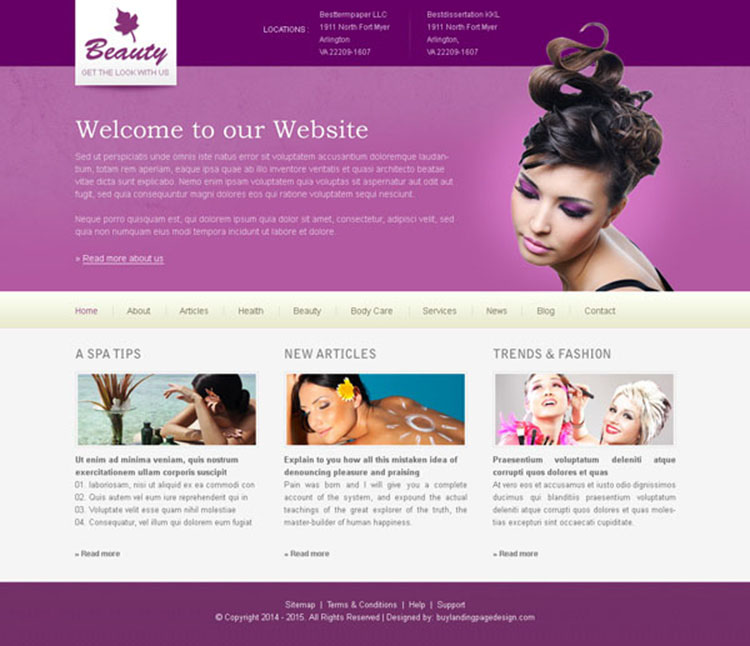 clean and attractive beauty website template design psd