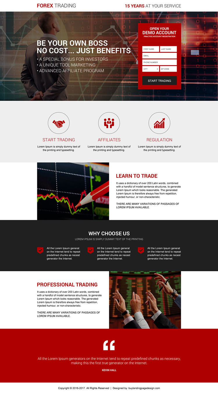 clean forex exchange broker responsive landing page design